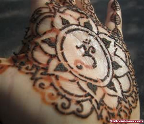 Religious Henna Tattoo On Palm