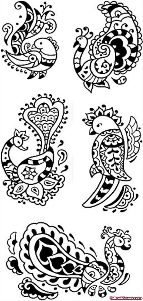 Henna Birds Tattoos Designs