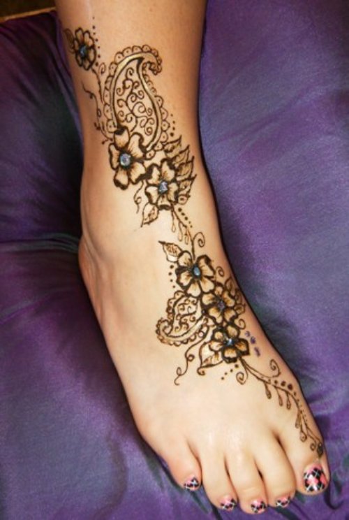Girl Henna Tattoo On Right Foot