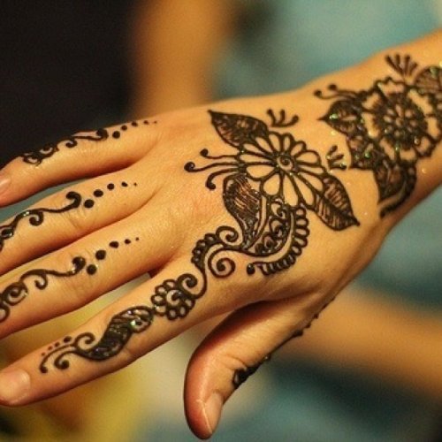 Flowers Henna Tattoo On Girl Right Back Hand