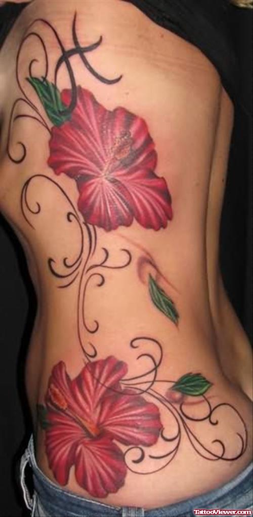 Flower Tattoo On Side Rib