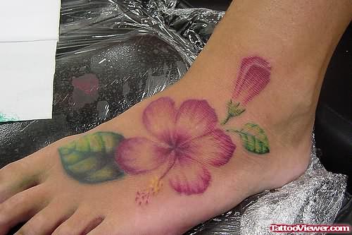 Hibiscus Flowers Tattoos On Foot