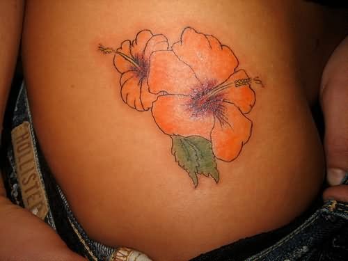 Color Hibiscus Tattoo On Hip
