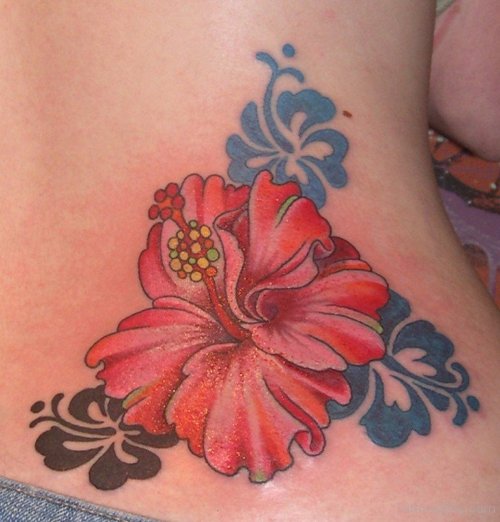 Attractive Hibiscus Tattoo On Lower Back