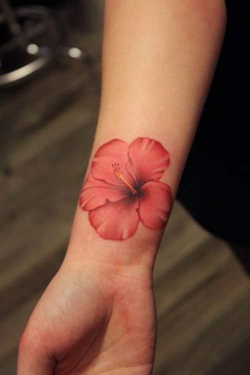 Realistic Hibiscus Wrist Tattoo By Mandy