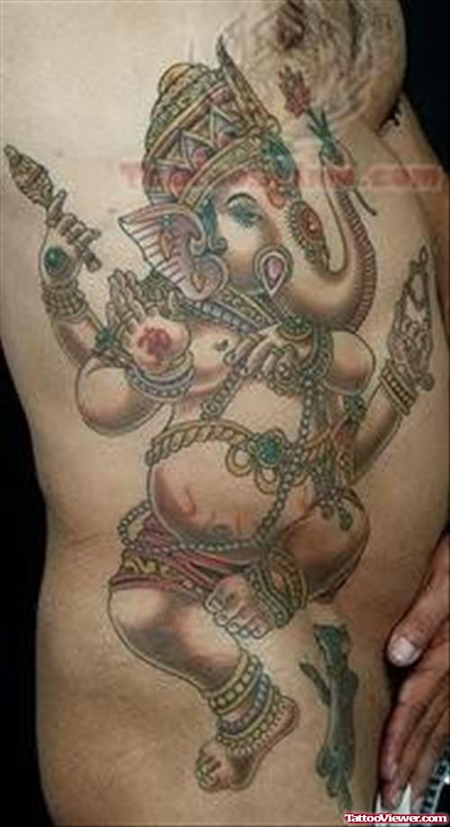 Lord Ganesha Hindu Tattoo On Rib