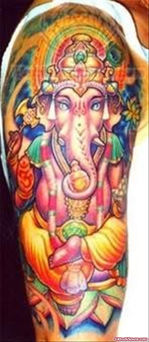 Colorful Hindu Tattoo - Lord Ganesha