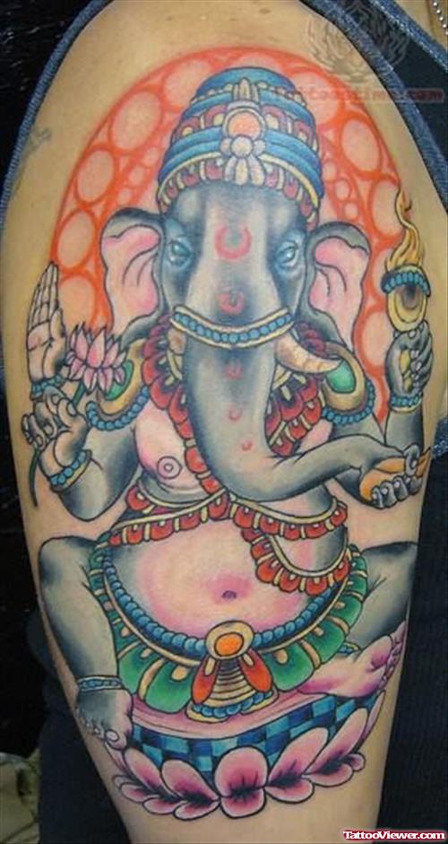 Pretty Ganesh Tattoo On Shoulder