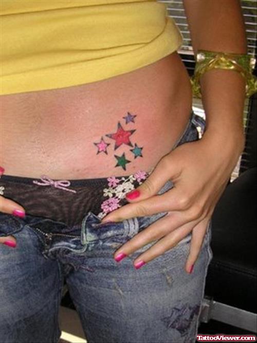 Colourful Stars Tattoos On Hip