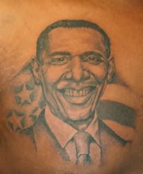 Grey Ink Obama Portrait Historical Tattoo