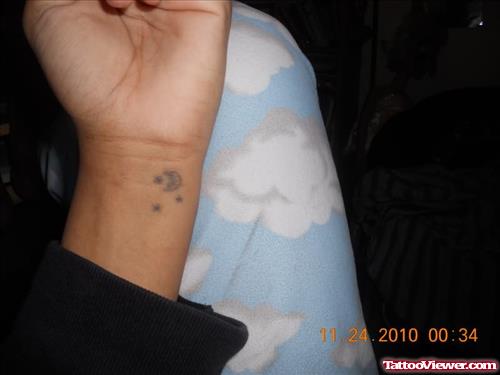 Homemade Moon And Star Tattoo On Wrist