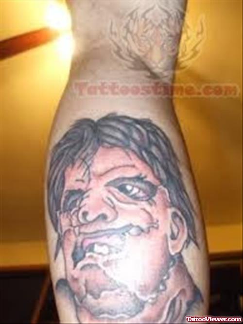 Horror Tattoo On Back Leg