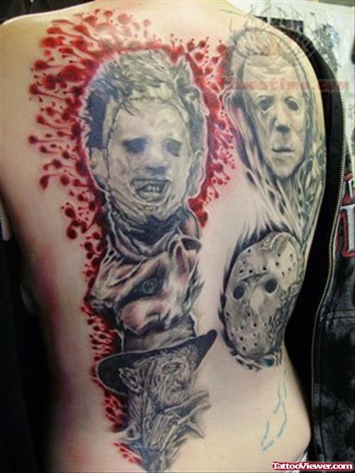 Horror Face Tattoos On Back Body