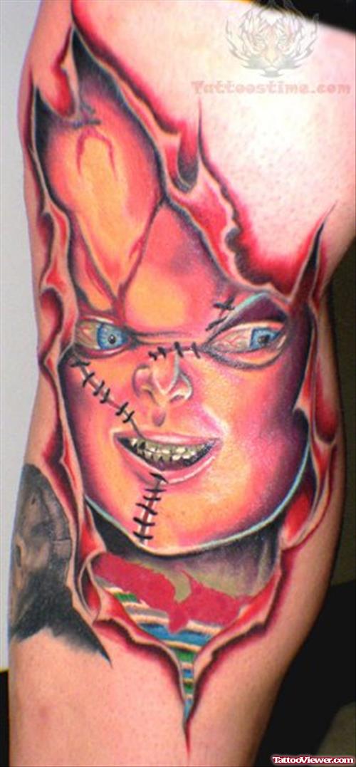 Chucky Horror Tattoo On Muscles
