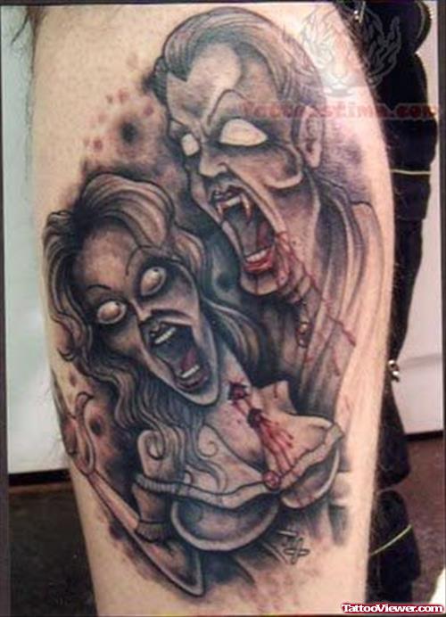 Horror Vampire 3D Tattoo On Sleeve