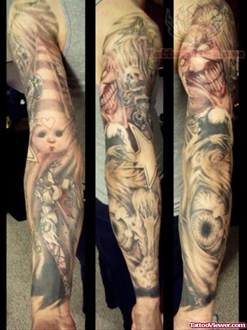 Horror Tattoo On Full Sleeve