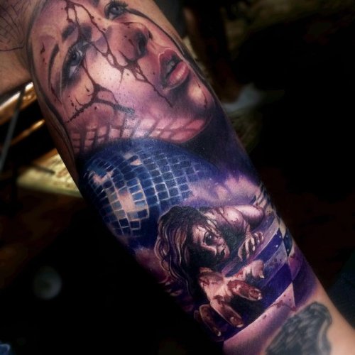 Horror Tattoo On Leg By Samantha Barber