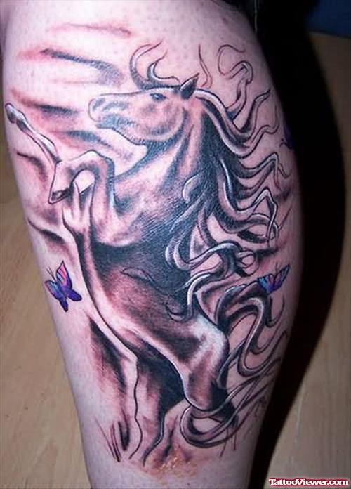 Jumping Horse Tattoo On Leg