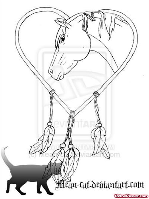 Horse Head In Heart Tattoo Sample
