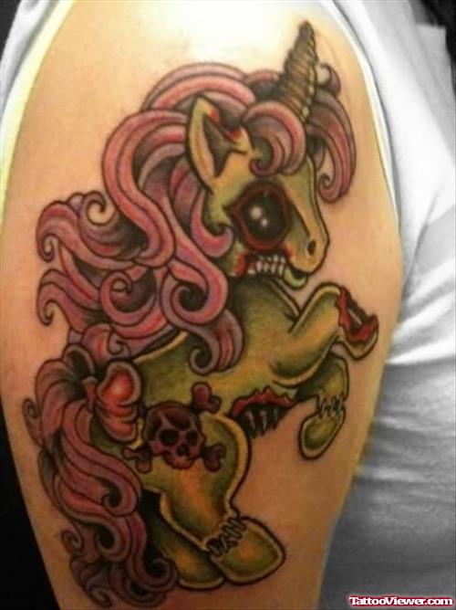 Green Horse Tattoo On Shoulder
