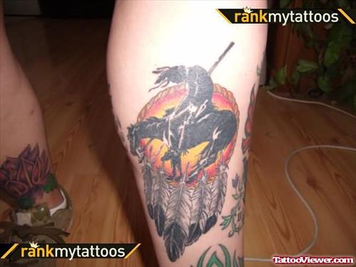 Black Horse And Feather Tattoo