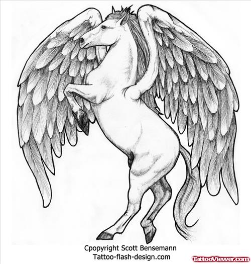 Winged Horse Tattoo Flash Design