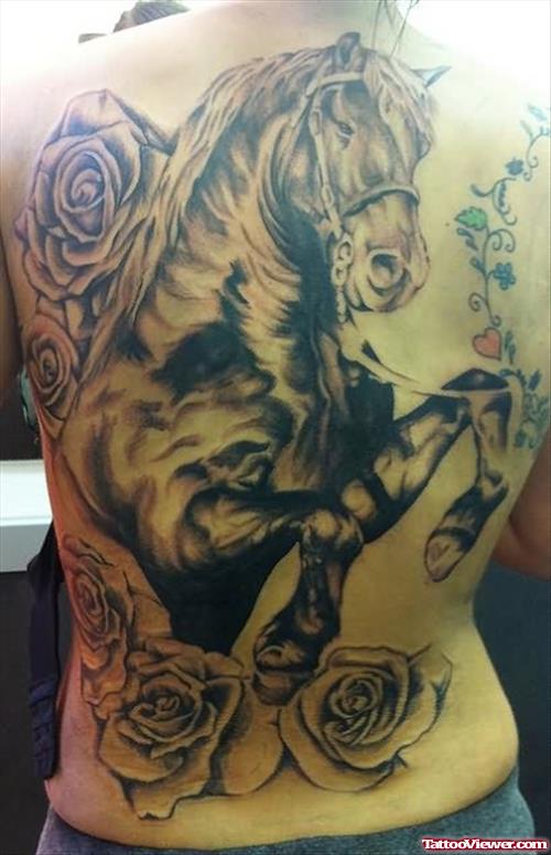 Large Horse And Flowers Tattoo