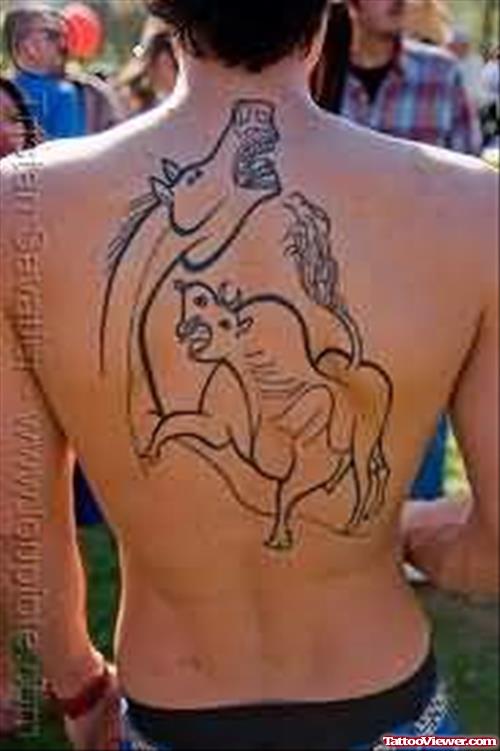 Horse Fighting Tattoo On Back