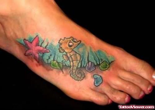 Sea Horse Tattoo On Foot
