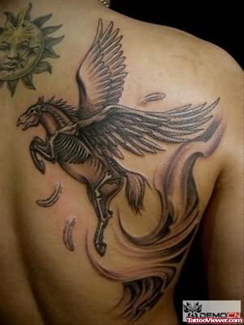 Winged Horse Tattoo On Upper Back
