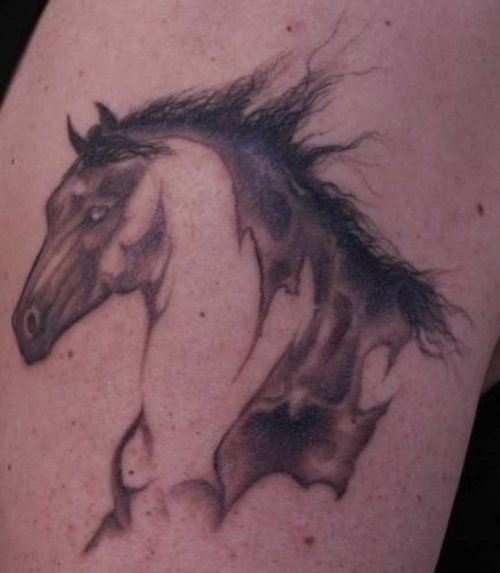 Wonderful Grey Ink Horse Head Tattoo