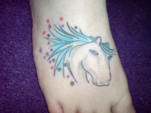 Horse Head Tattoo On Right Foot