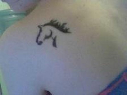 Small Horse Tattoo On Left Back Shoulder