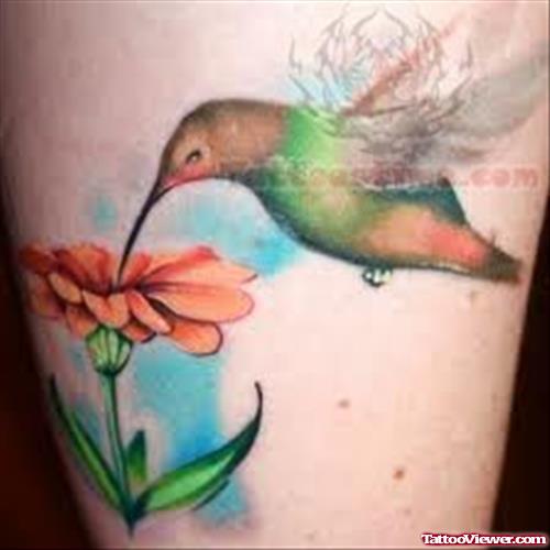 Flowers And Hummingbird Tattoo