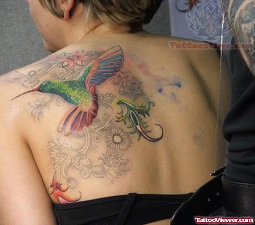 Hummingbird Back Shoulder Tattoo For Women