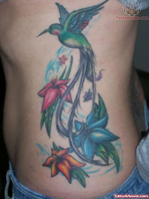 Hummingbird Tattoo On Side Rib
