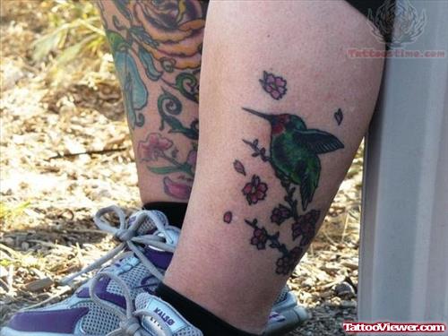 Hummingbird Tattoo On Leg