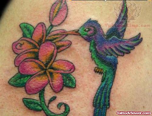 Hummingbird And Flower Closeup Tattoo