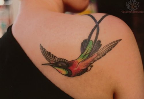 Hummingbird Tattoo On Girl Shoulder
