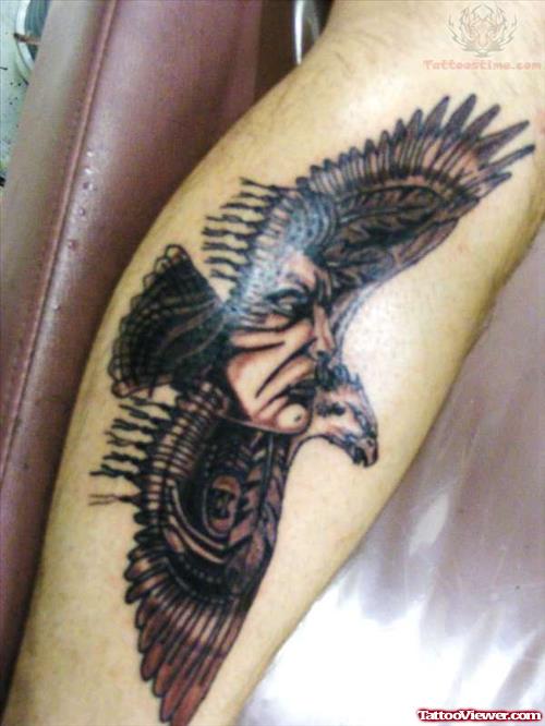 Indian Eagle Tattoo On Leg