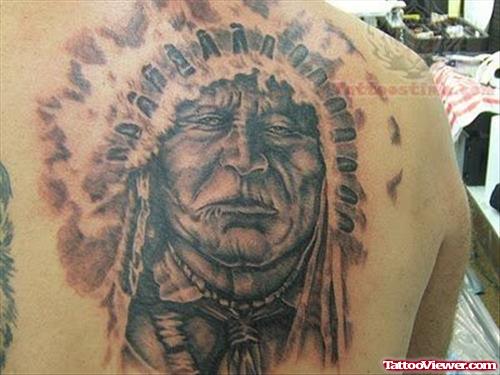 Indian Native Tattoo On Back Shoulder