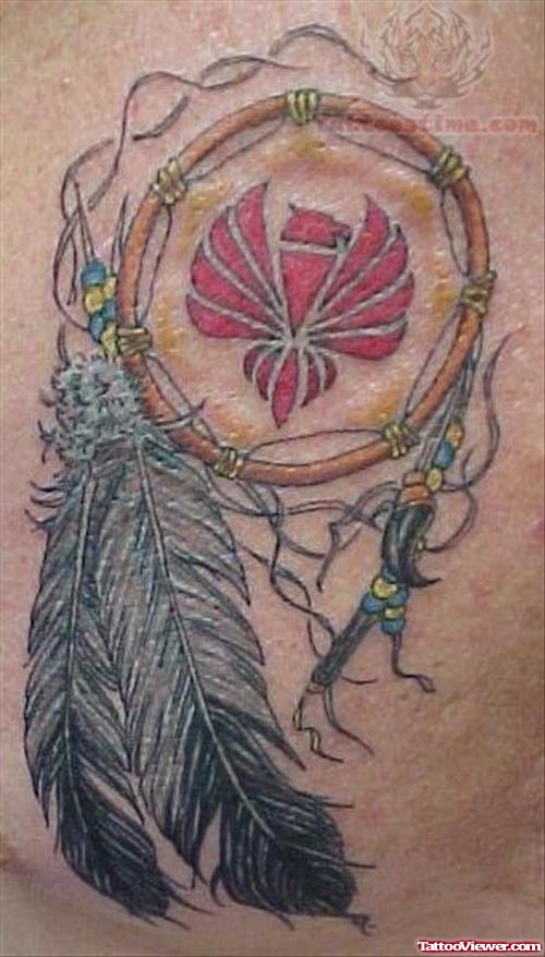 Indian Feather And Bird  Tattoo
