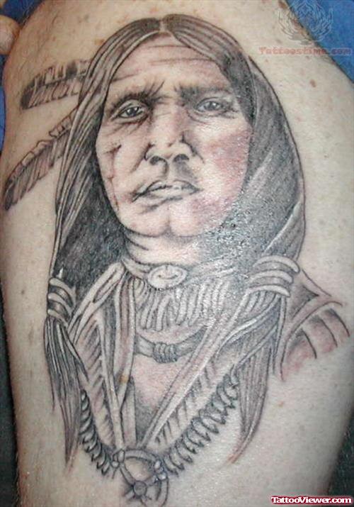 Grey Ink Indian Large Tattoo