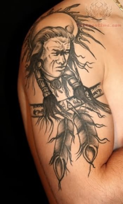 Grey Indian Tattoo On Half Sleeve For Men