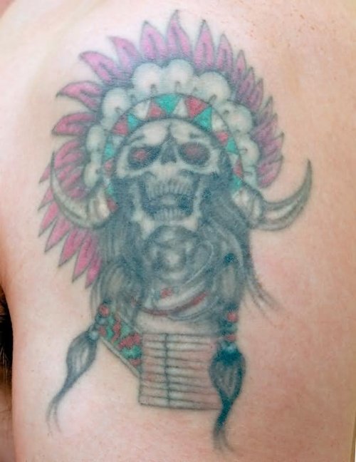 Indian American Skull Tattoo On Back