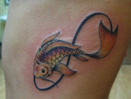 Color Ink Fish And Infinity Tattoo On Muscles