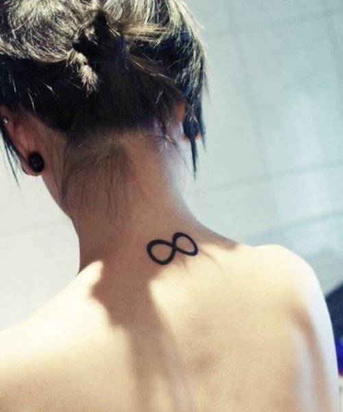 Nice Infinity Tattoo On Girl Upperback