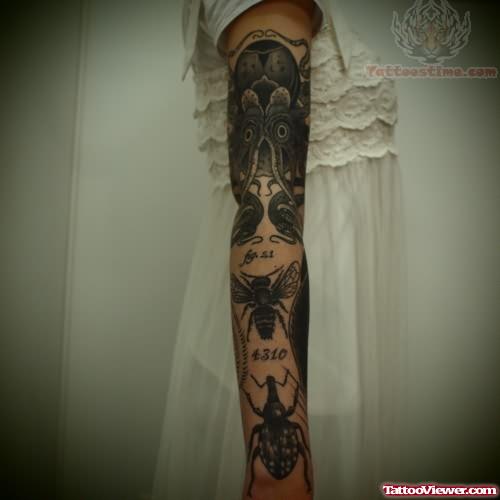 Arm Sleeve Insect Tattoo
