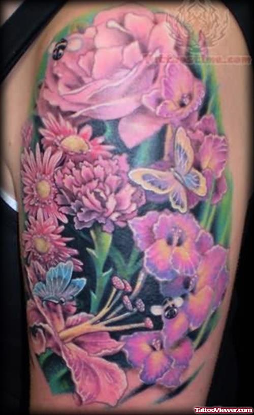Flowers And Insect Tattoo