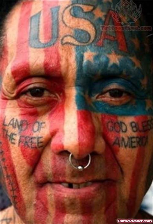 USA Flag Tattoo On Face